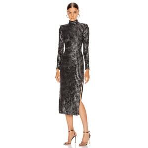 Smythe Sequin Side Slit Dress Silver Sequin Stripe Size Small NWT